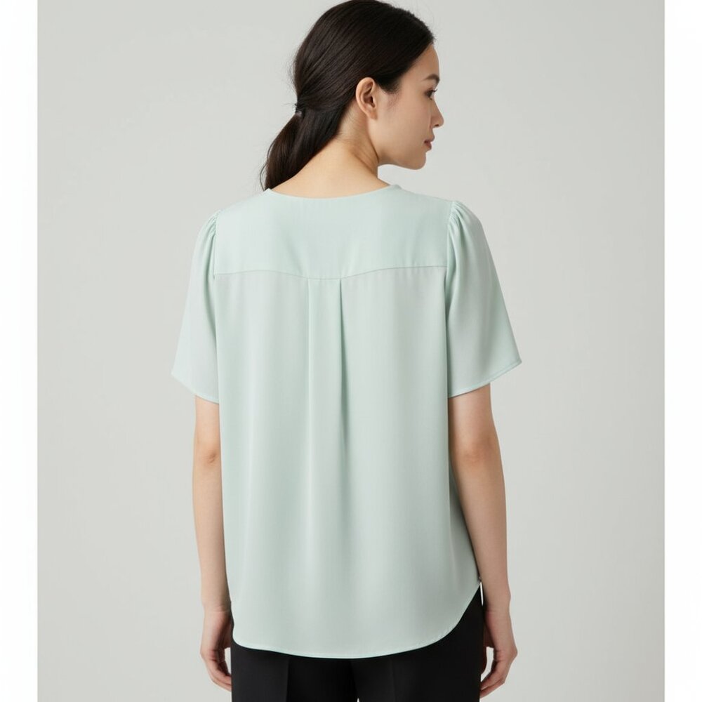 Liz Claiborne Womens Seagreen Pleated Short Sleeve Blouse XS - Picture 2 of 7